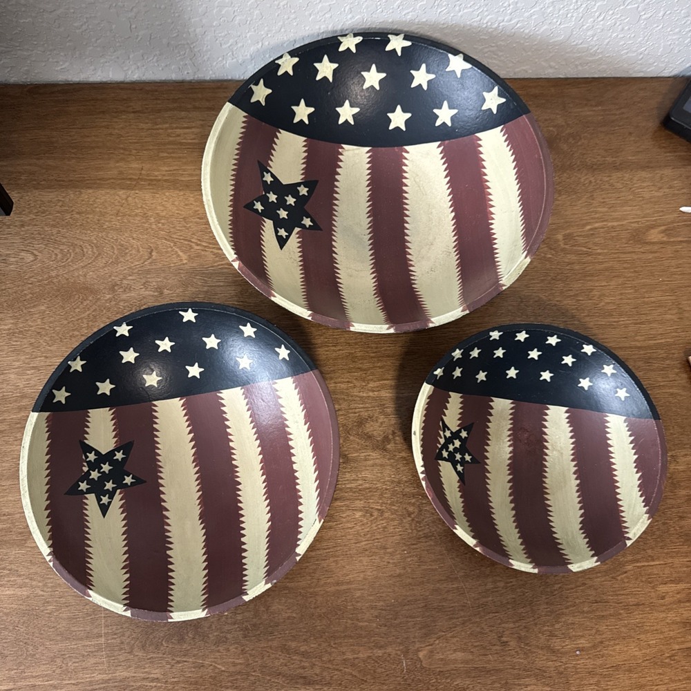 Patriot Wood Decorative Bowls Americana 12", 9.5", 8".